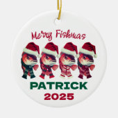 Grappige Merry Fishmas kerst Gevist Keramisch Ornament (Voorkant)