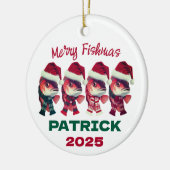 Grappige Merry Fishmas kerst Gevist Keramisch Ornament (Links)