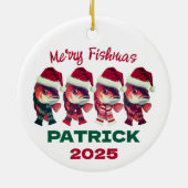 Grappige Merry Fishmas kerst Gevist Keramisch Ornament (Achterkant)