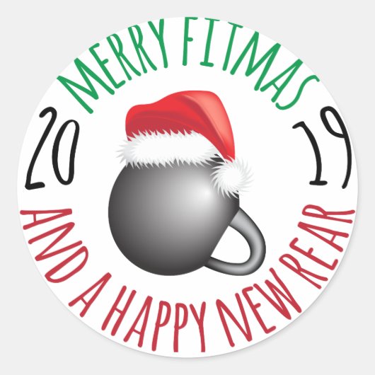 Grappige Merry Fitmas en Happy New Rear 2019 Ronde Sticker (Voorkant)