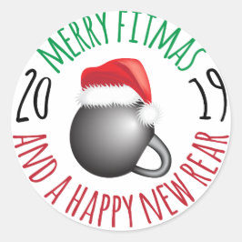Grappige Merry Fitmas en Happy New Rear 2019 Ronde Sticker