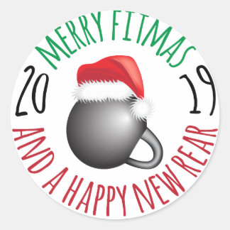 Grappige Merry Fitmas en Happy New Rear 2019 Ronde Sticker