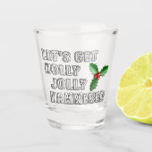Grappige Merry Kerst Rode Bessen Groene Bladeren V Shot Glas (Voorkant)