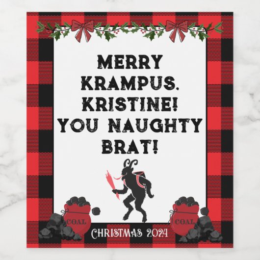 Grappige Merry Krampus Gepersonaliseerde Custom Ch Wijn Etiket (Enkel label)