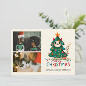 Grappige Merry Meowy kerstfoto Kaart (Staand voorkant)
