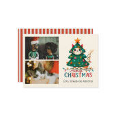 Grappige Merry Meowy kerstfoto Kaart (Voorkant / Achterkant in situ)