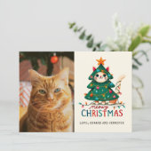 Grappige Merry Meowy kerstfoto Kaart (Staand voorkant)