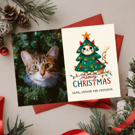 Grappige Merry Meowy kerstfoto Kaart