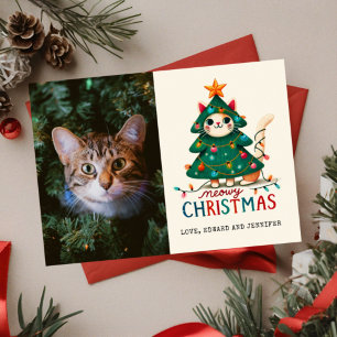 Grappige Merry Meowy kerstfoto Kaart