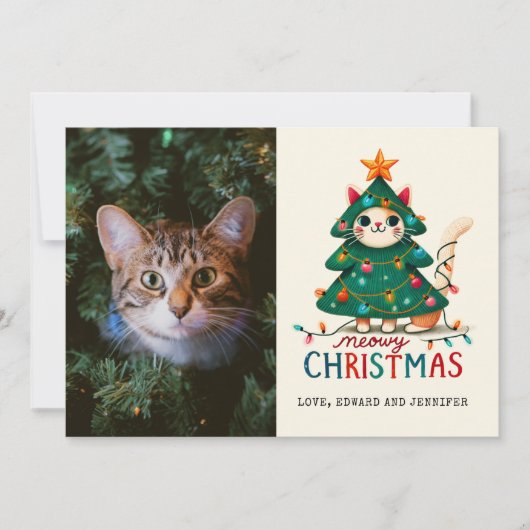 Grappige Merry Meowy kerstfoto Kaart (Voorkant)