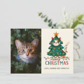 Grappige Merry Meowy kerstfoto Kaart (Staand voorkant)