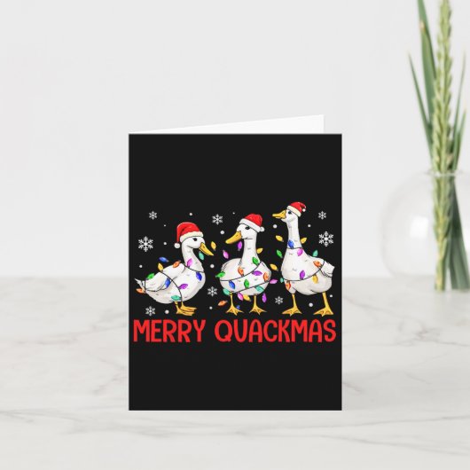 Grappige Merry Quackmas Duck Santa Hat Christmas L Kaart (Voorkant)