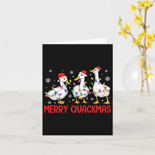 Grappige Merry Quackmas Duck Santa Hat Christmas L Kaart (Gele Bloem)