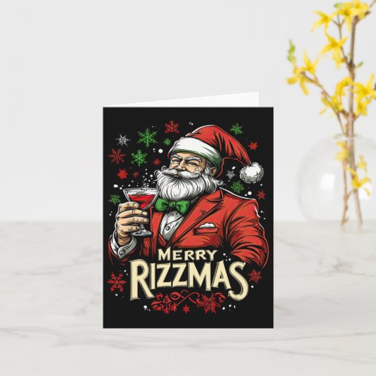 Grappige Merry Rizzmas Kerstman Kaart (Gele Bloem)