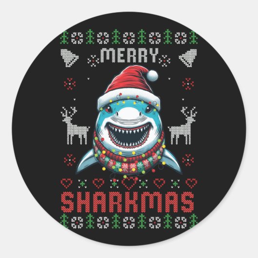 Grappige Merry Sharkmas Lelijke Kerstmis Haai Drag Ronde Sticker (Voorkant)