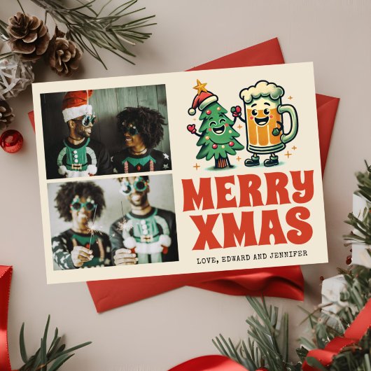 Grappige Merry Xmas Groovy Foto Kerstmis Kaart