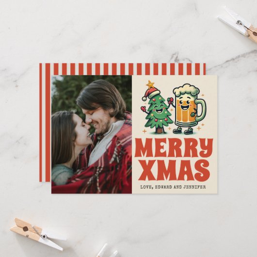 Grappige Merry Xmas Groovy Foto Kerstmis Kaart (Voorkant / Achterkant in situ)