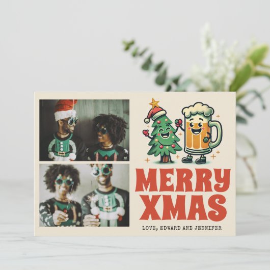 Grappige Merry Xmas Groovy Foto Kerstmis Kaart (Staand voorkant)