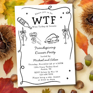 Grappige met de hand getekende Friendsgiving WTF d Kaart