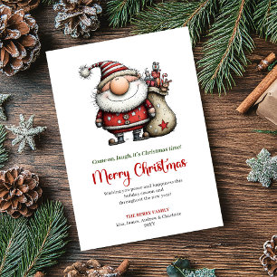 Grappige met de hand getekende Kerstman Whimsical  Feestdagenkaart