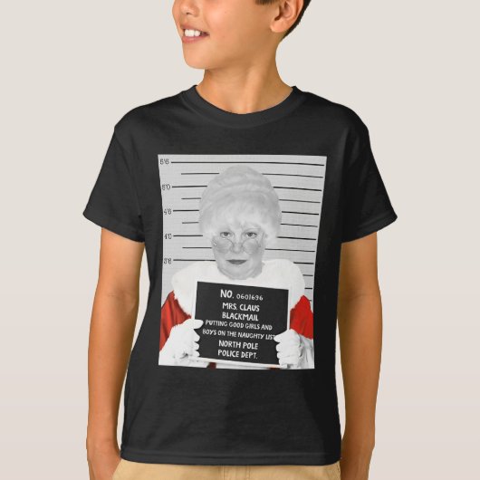 Grappige mevrouw Claus Mugshot gearresteerd op Chr T-shirt (Voorkant)