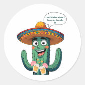 Grappige Mexicaanse Cactus met Tequila – Fiesta So Ronde Sticker (Voorkant)