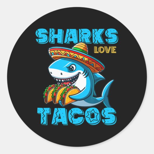 Grappige Mexicaanse haai eet taco's eten haai minn Ronde Sticker (Voorkant)