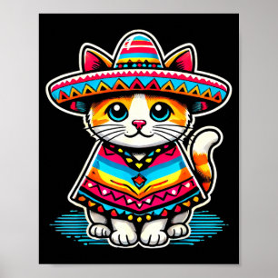 Grappige Mexicaanse Kat Cinco De Mayo Kat Sombrero Poster