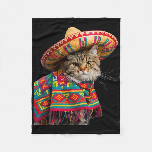 Grappige Mexicaanse kat Sombrero Poncho Cinco de M Fleece Deken (Voorkant)