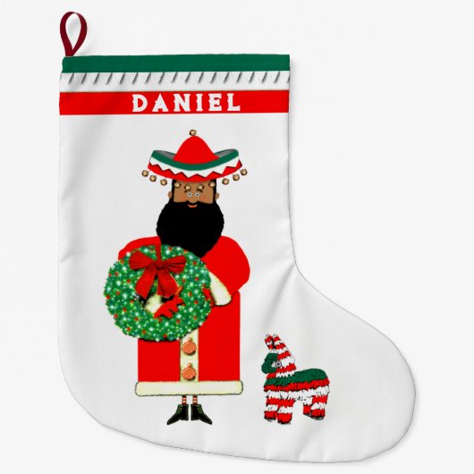 Grappige Mexicaanse Kerstman Grote Kerstsok (Voorkant)