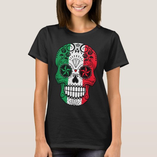 Grappige Mexicaanse schedelkop Cinco de Mayo Vlag T-shirt (Voorkant)