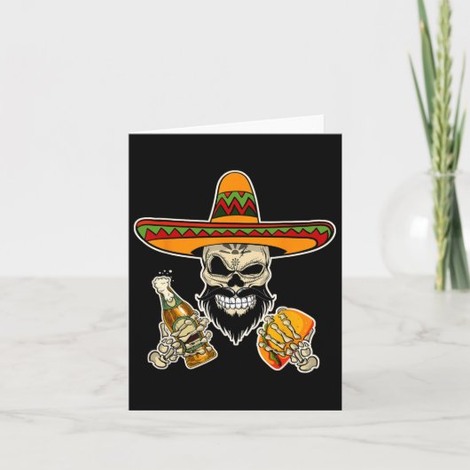 Grappige Mexicaanse suikerschedel met taco's en bi Kaart (Voorkant)