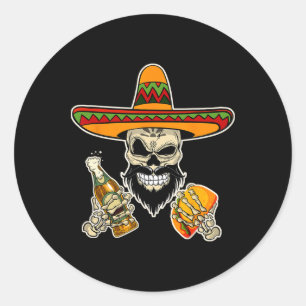 Grappige Mexicaanse suikerschedel met taco's en bi Ronde Sticker