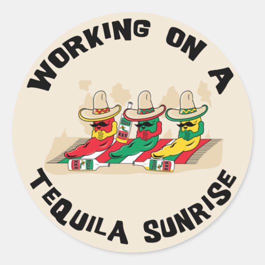 Grappige Mexicaanse Tequila Sunrise Ronde Sticker (Voorkant)