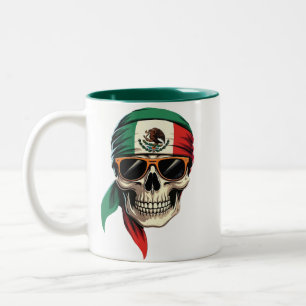 Grappige Mexicaanse vlag schedel 16 september Mexi Tweekleurige Koffiemok
