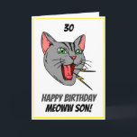 Grappige Miauwende Kat Witte 30e Zoon Verjaardag Kaart<br><div class="desc">Grappige Miauwende Kat Witte 30e Verjaardag Zoon, een uniek ontwerp voor iedereen die op zoek is naar iets speciaals voor hun zoon op zijn verjaardag. Het ontwerp bevat een knuffelkat aan de voorkant met aanpasbare tekst die je kunt personaliseren, dus aarzel niet om het aan te passen om je eigen...</div>