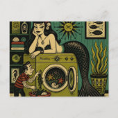 Grappige Mid Century Zee Sirene Wasdag Briefkaart (Voorkant)