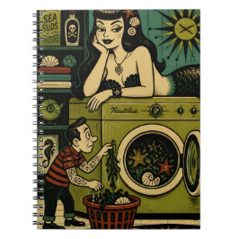 Grappige Mid Century Zee Sirene Wasdag Notitieboek