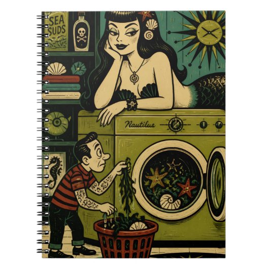 Grappige Mid Century Zee Sirene Wasdag Notitieboek (Voorkant)