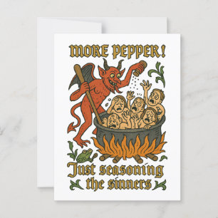 Grappige middeleeuwse Meme Devil Cartoon Halloween Briefkaart