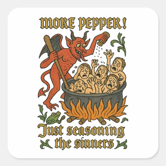 Grappige middeleeuwse Meme Devil Cartoon Halloween Vierkante Sticker (Voorkant)
