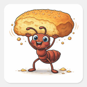 Grappige mier die reusachtige kruimel optilt stick vierkante sticker