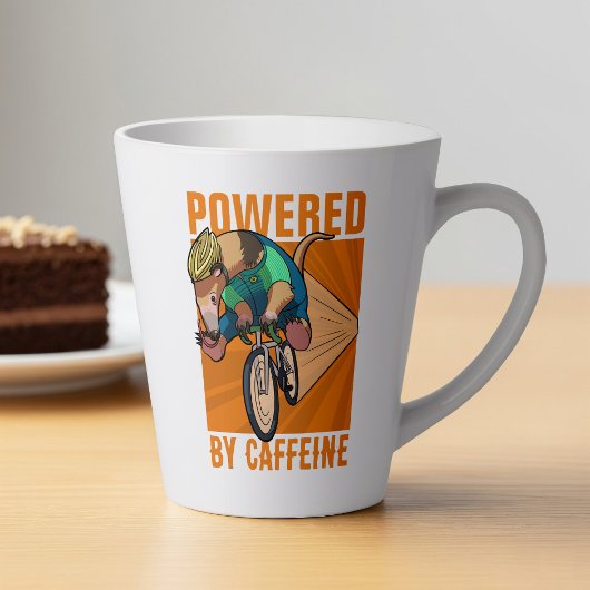 Grappige miereneter aangedreven door cafeïne fiets latte mok