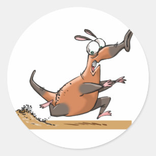 Grappige Miereneter Cartoon Eigentijdse Rennende D Ronde Sticker