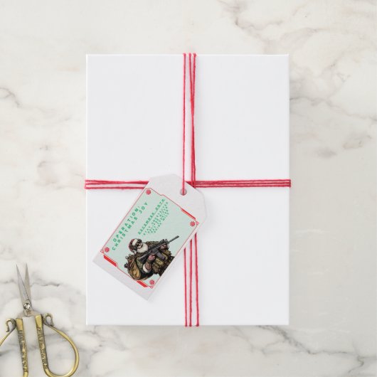 Grappige Militair/Kerstman Cadeaulabel (Met Touw)
