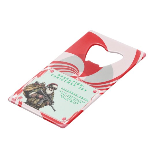 Grappige Militair/Kerstman Creditkaart Flessenopener (Voorkant Gekanteld)