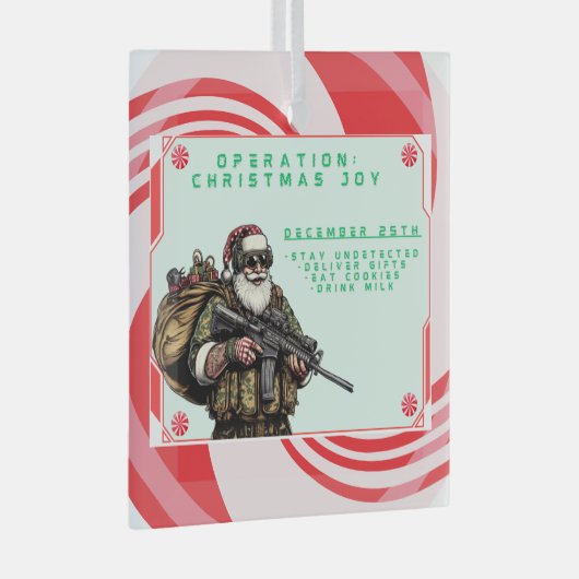 Grappige Militair/Kerstman Glas Ornament (Voorkant Rechts)