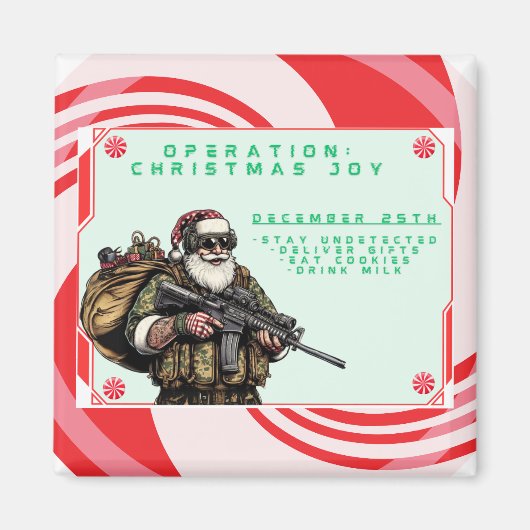Grappige Militair/Kerstman Magneet (Voorkant)