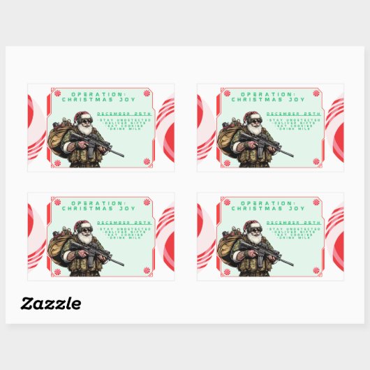 Grappige Militair/Kerstman Rechthoekige Sticker (Vel)