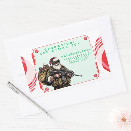 Grappige Militair/Kerstman Rechthoekige Sticker (Envelop)